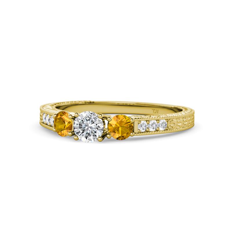 Ayaka Diamond and Citrine Three Stone Engagement Ring 