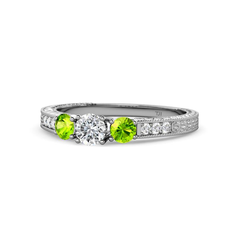 Ayaka Diamond and Peridot Three Stone Engagement Ring 