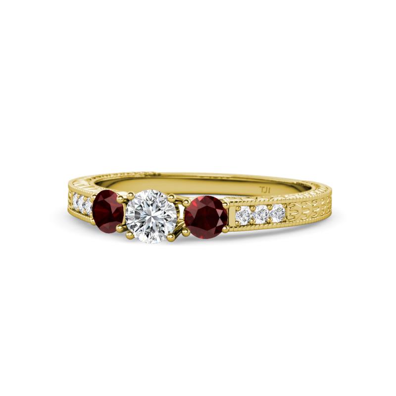 Ayaka Diamond and Red Garnet Three Stone Engagement Ring 