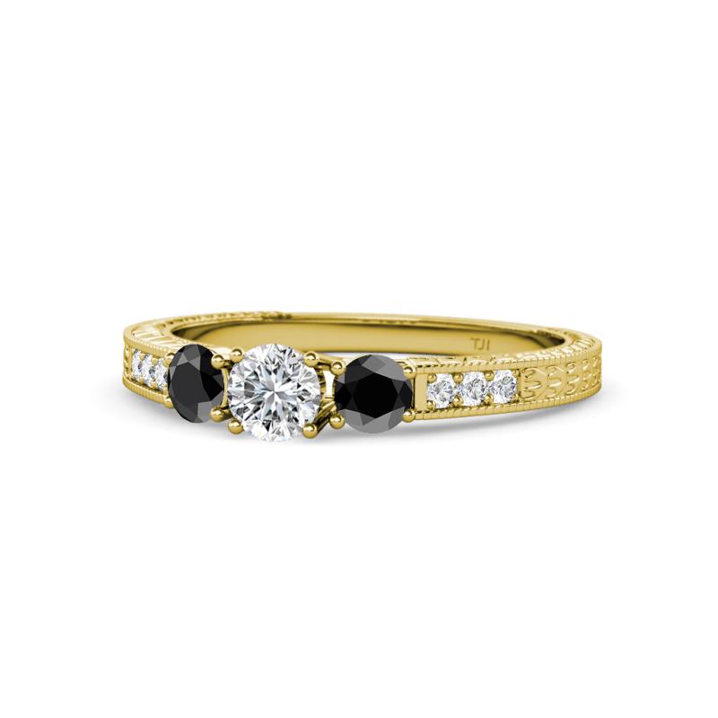 Ayaka Black and White Diamond Three Stone Engagement Ring 