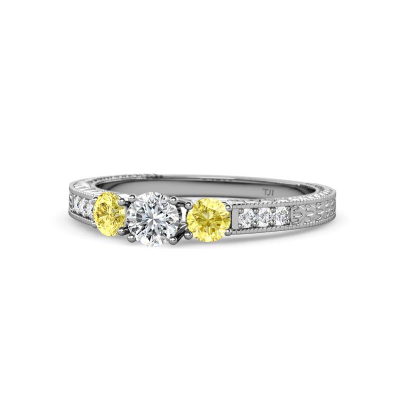 Ayaka Diamond and Yellow Sapphire Three Stone Engagement Ring 