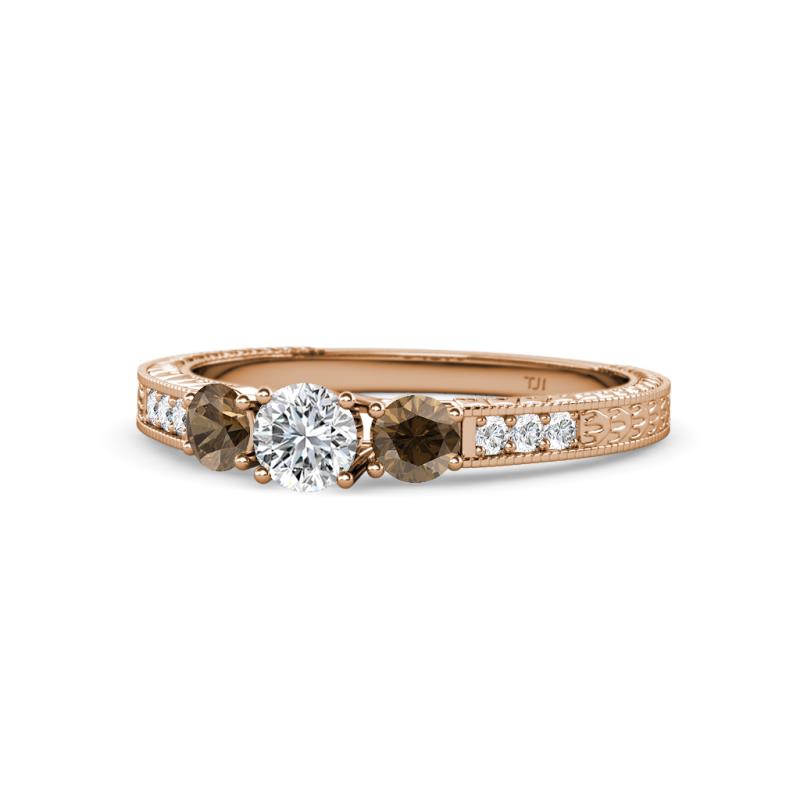 Ayaka Diamond and Smoky Quartz Three Stone Engagement Ring 