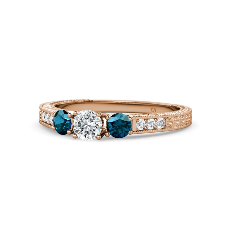Ayaka Blue and White Diamond Three Stone Engagement Ring 