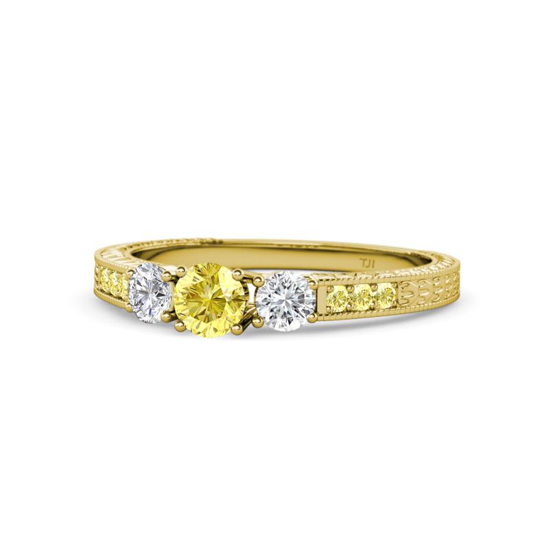 Ayaka Yellow Sapphire and Diamond Three Stone with Side Yellow Sapphire Ring 
