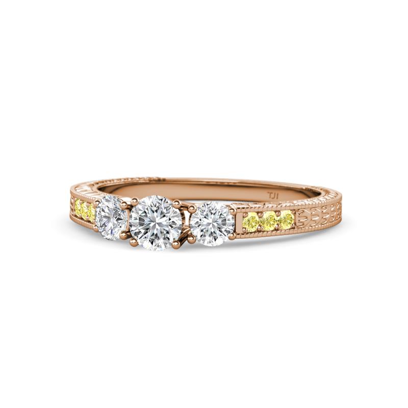 Ayaka Diamond Three Stone with Side Yellow Sapphire Ring 
