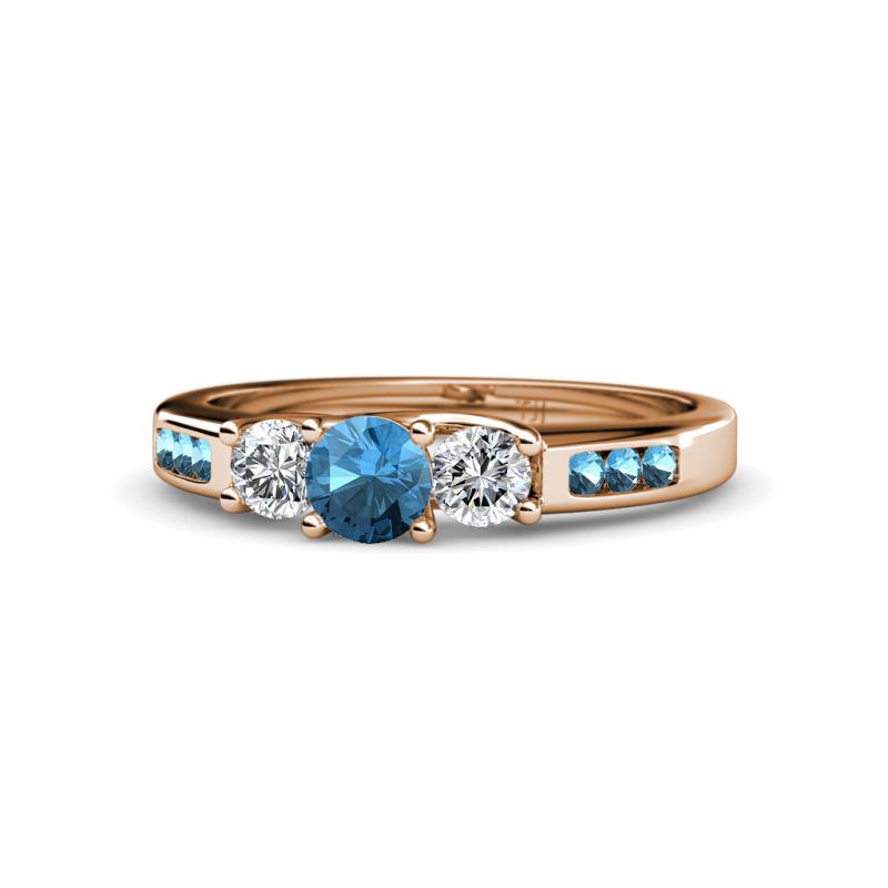 Jamille Blue Topaz and Diamond Three Stone with Side Blue Topaz Ring 
