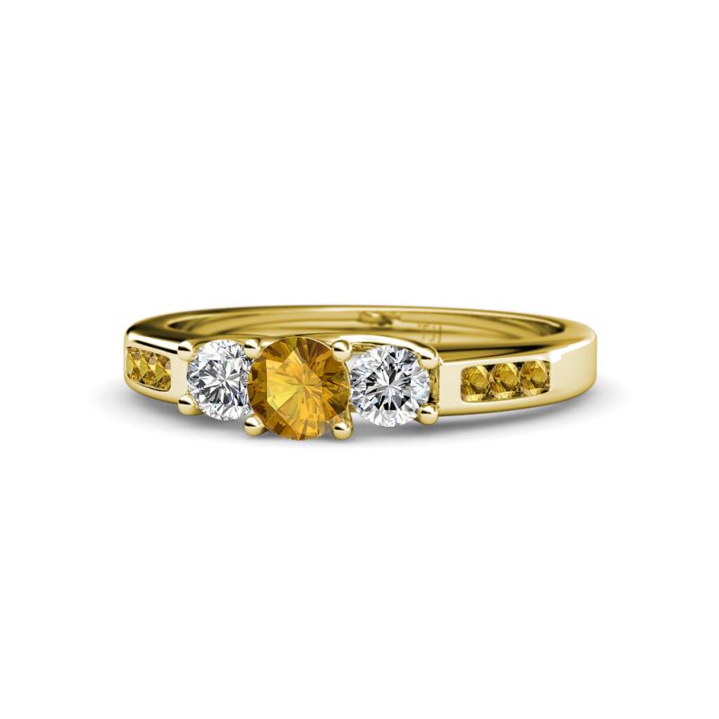 Jamille Citrine and Diamond Three Stone with Side Citrine Ring 