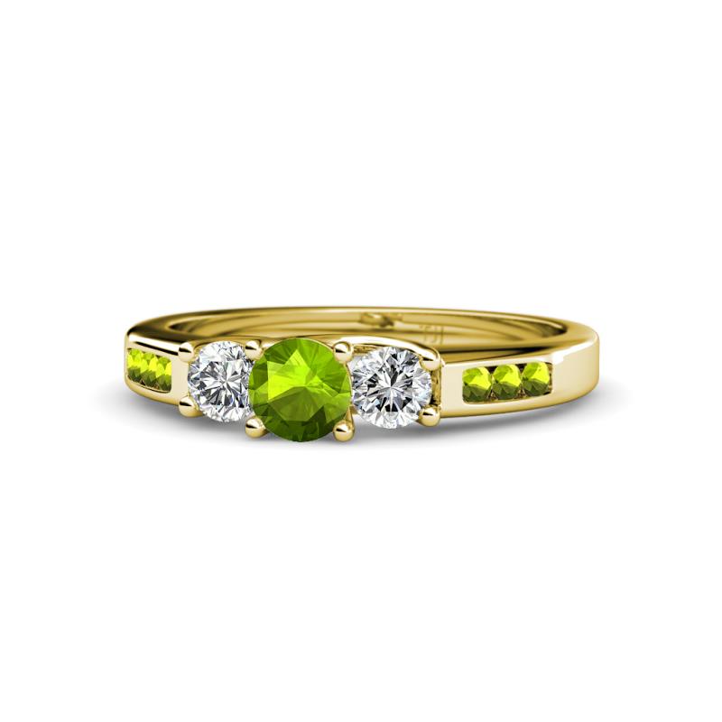 Jamille Peridot and Diamond Three Stone with Side Peridot Ring 