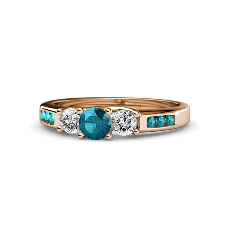 Jamille London Blue Topaz and Diamond Three Stone with Side London Blue Topaz Ring 