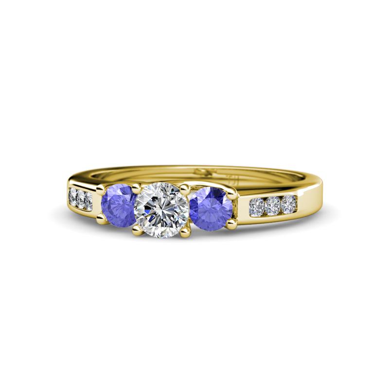 Jamille Diamond and Tanzanite Three Stone Engagement Ring 