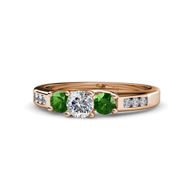 Jamille Diamond and Green Garnet Three Stone Engagement Ring 