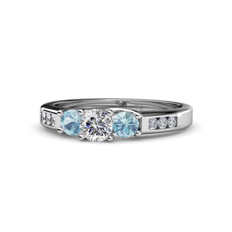 Jamille Diamond and Aquamarine Three Stone Engagement Ring 