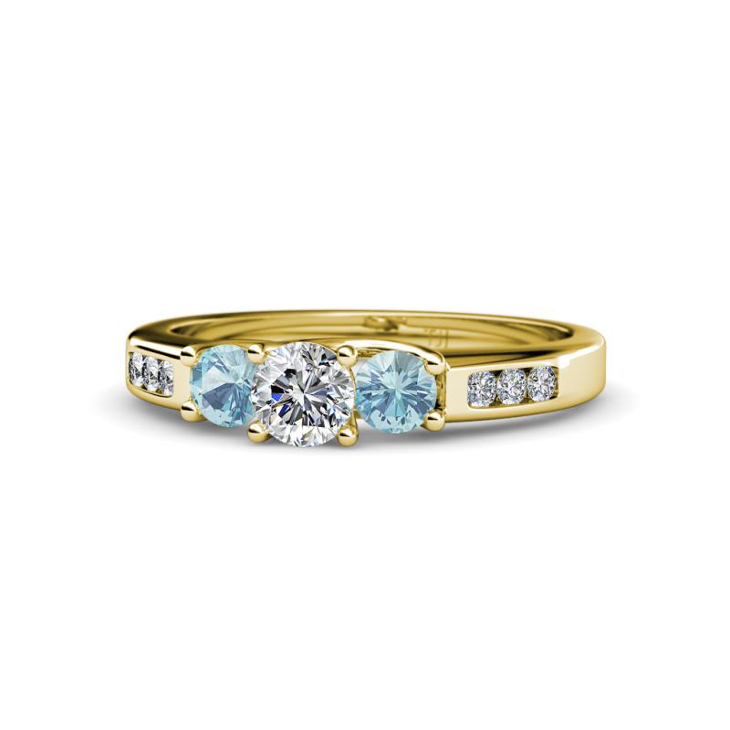 Jamille Diamond and Aquamarine Three Stone Engagement Ring 