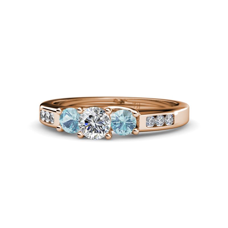 Jamille Diamond and Aquamarine Three Stone Engagement Ring 