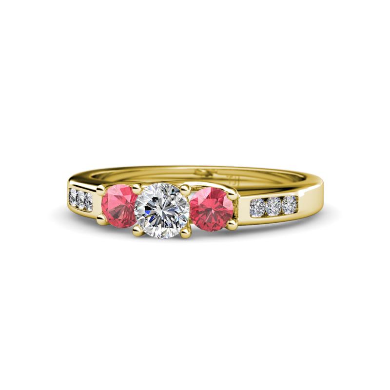 Jamille Diamond and Pink Tourmaline Three Stone Engagement Ring 