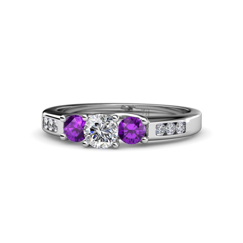 Jamille Diamond and Amethyst Three Stone Engagement Ring 