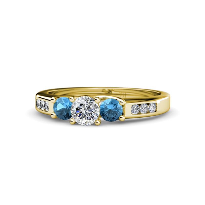 Jamille Diamond and Blue Topaz Three Stone Engagement Ring 