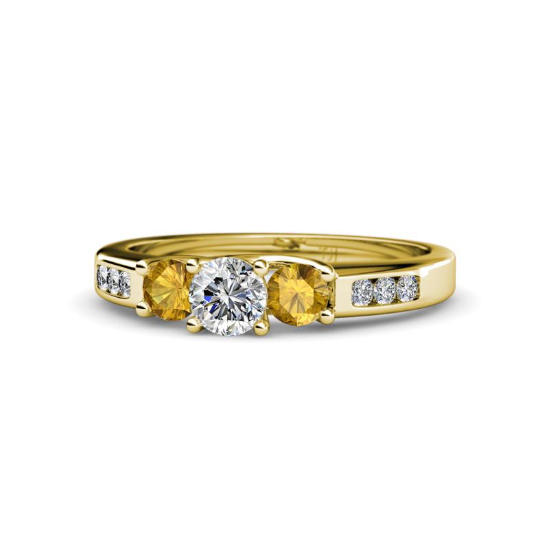 Jamille Diamond and Citrine Three Stone Engagement Ring 