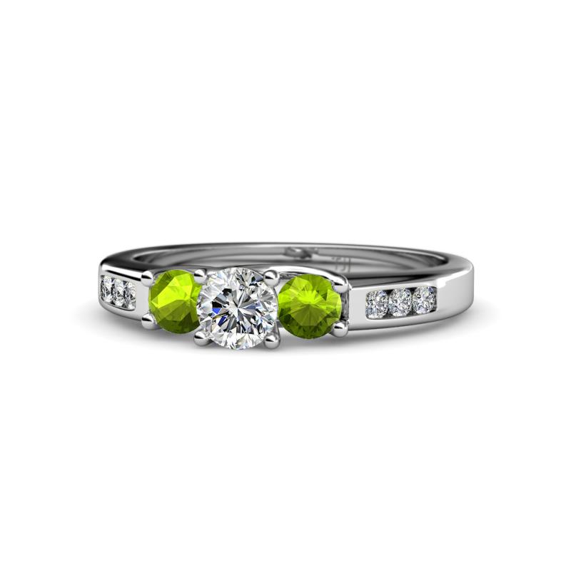 Jamille Diamond and Peridot Three Stone Engagement Ring 