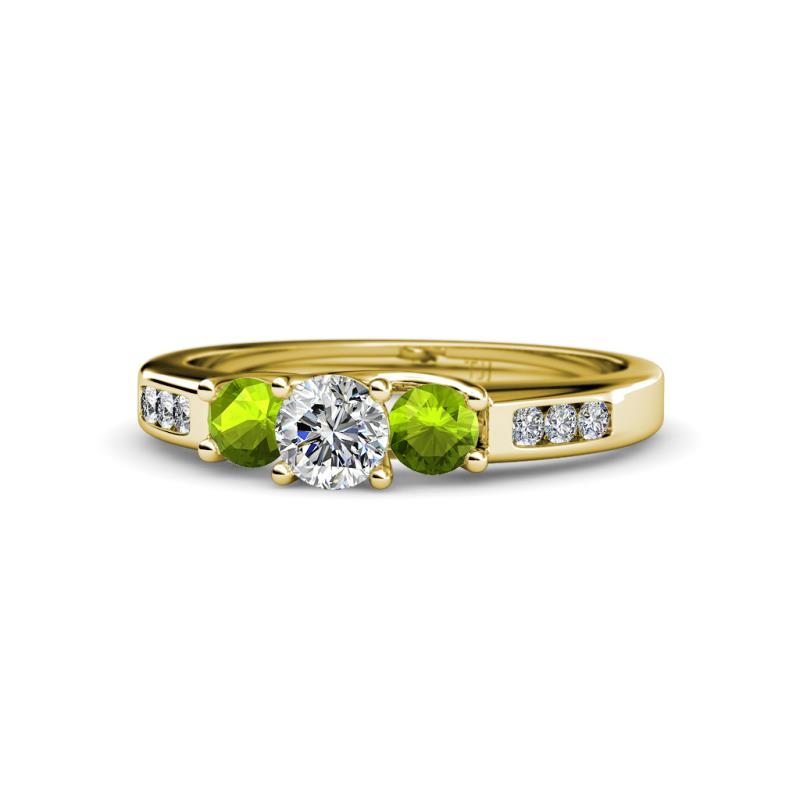 Jamille Diamond and Peridot Three Stone Engagement Ring 