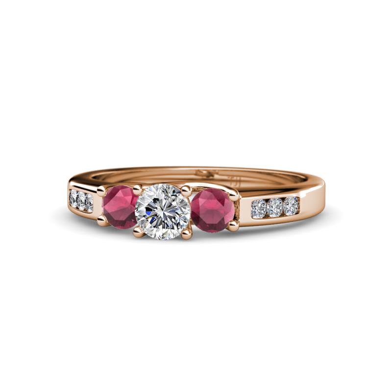 Jamille Diamond and Rhodolite Garnet Three Stone Engagement Ring 