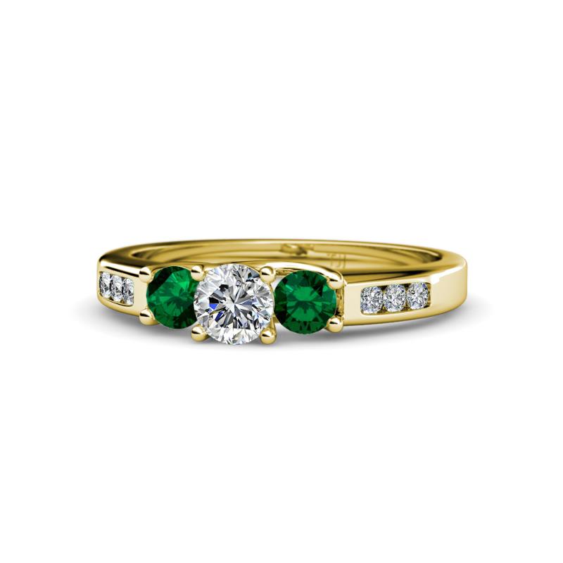 Jamille Diamond and Emerald Three Stone Engagement Ring 