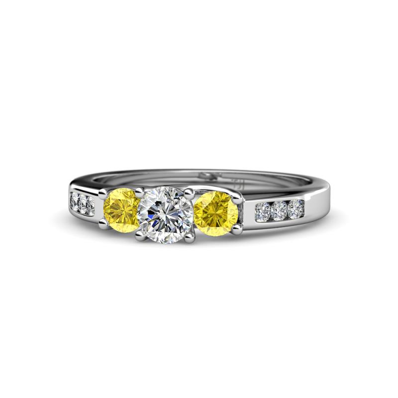 Jamille Diamond and Yellow Sapphire Three Stone Engagement Ring 