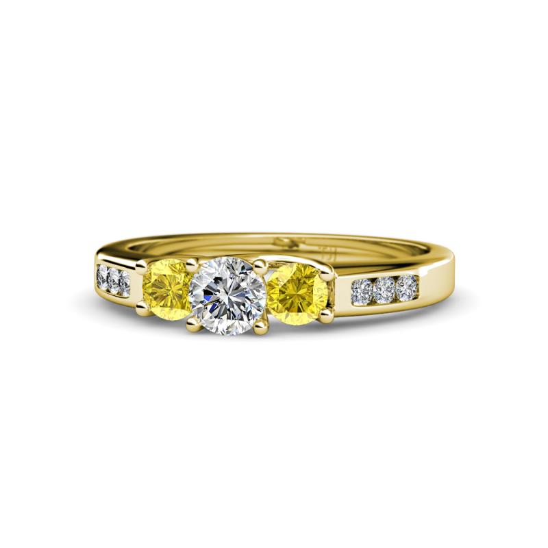 Jamille Diamond and Yellow Sapphire Three Stone Engagement Ring 