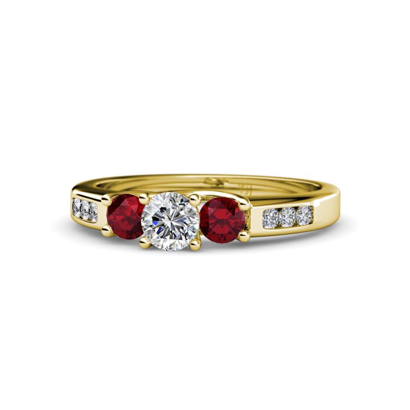 Jamille Diamond and Ruby Three Stone Engagement Ring 