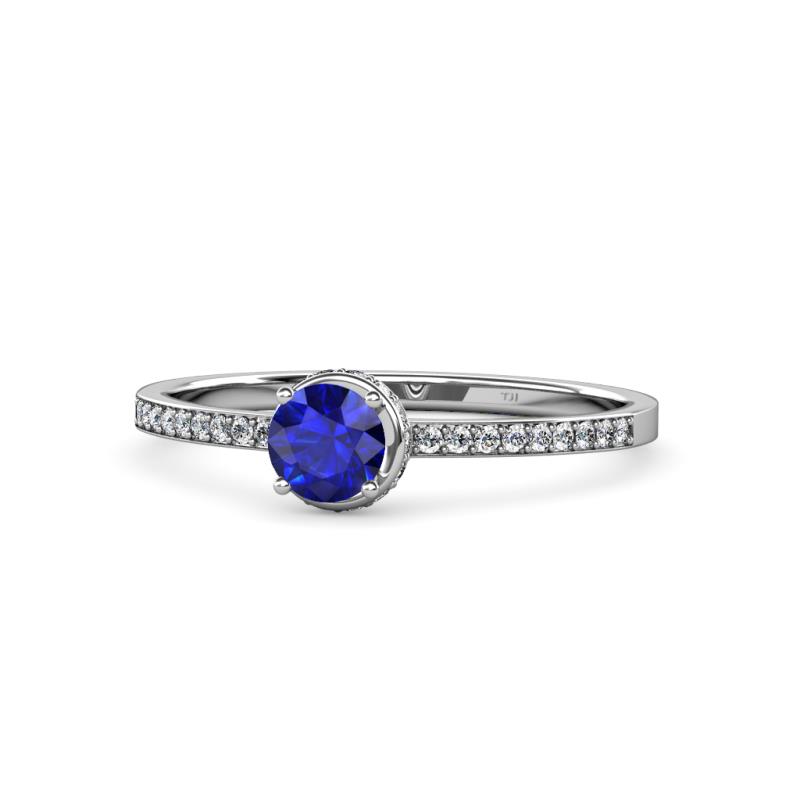 Irene Blue Sapphire and Diamond Halo Engagement Ring 