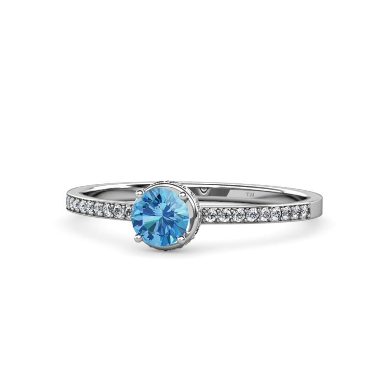 Irene Blue Topaz and Diamond Halo Engagement Ring 