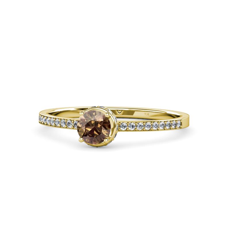 Irene Smoky Quartz and Diamond Halo Engagement Ring 