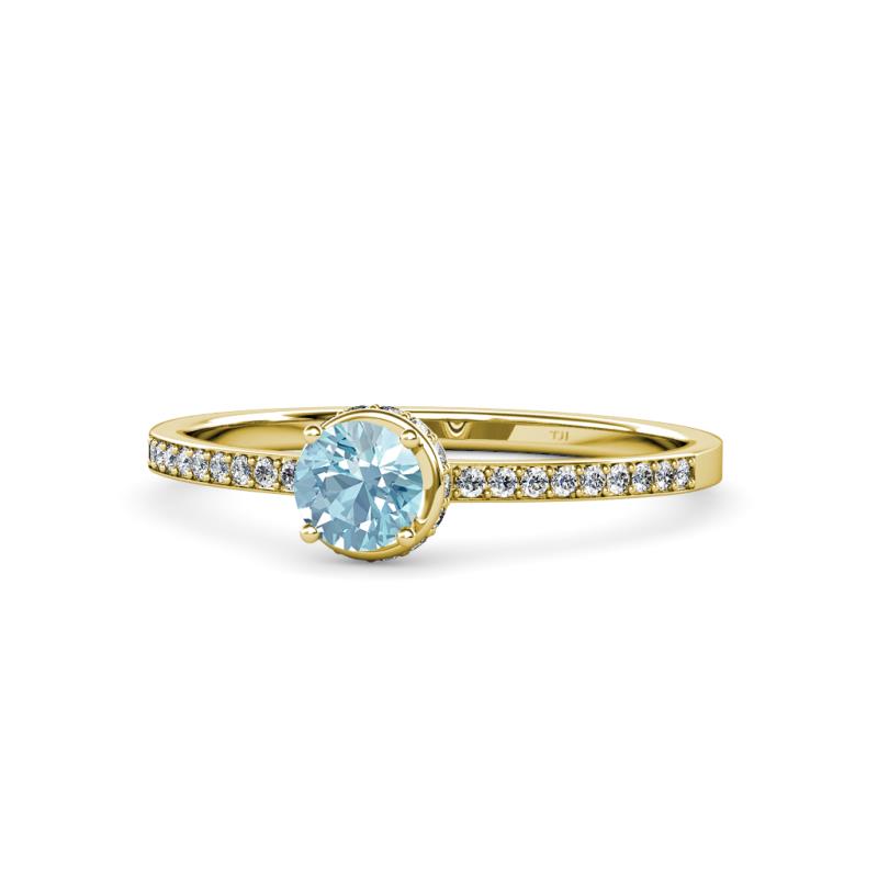 Irene Aquamarine and Diamond Halo Engagement Ring 