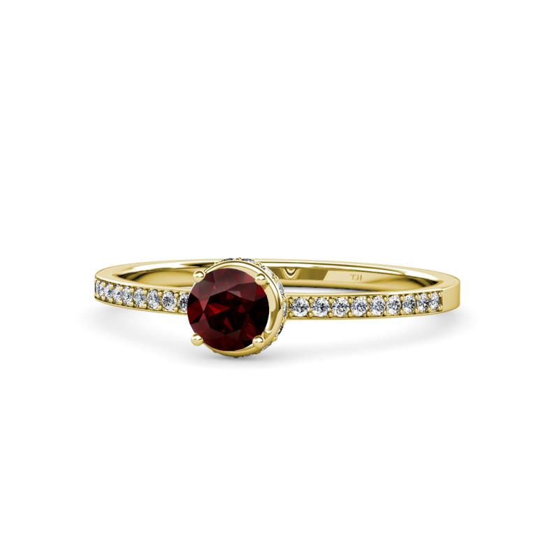 Irene Red Garnet and Diamond Halo Engagement Ring 