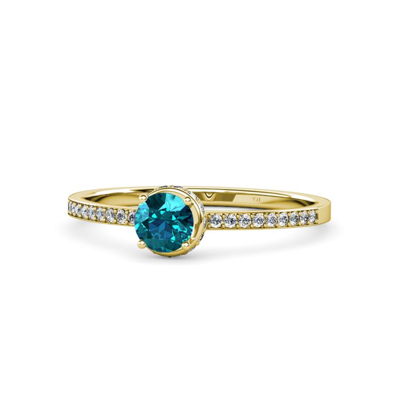 Irene London Blue Topaz and Diamond Halo Engagement Ring 