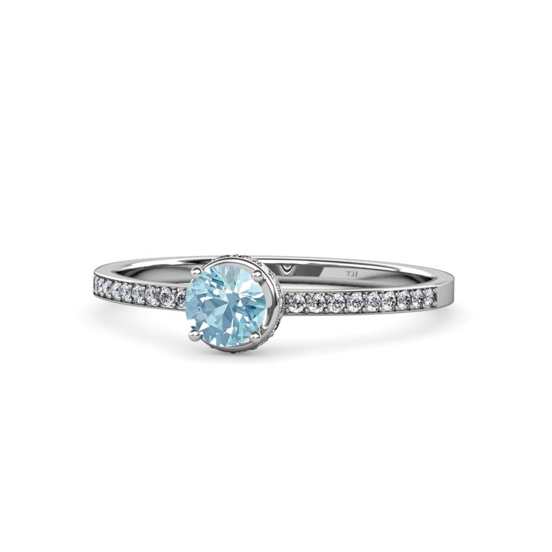 Irene Aquamarine and Diamond Halo Engagement Ring 