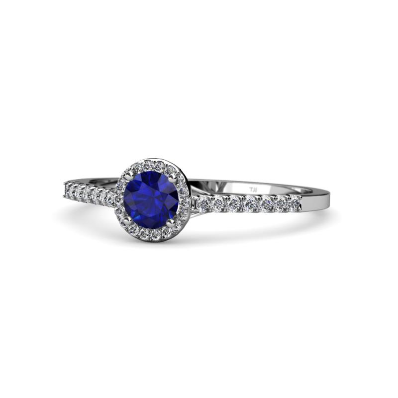 Cyra Blue Sapphire and Diamond Halo Engagement Ring 