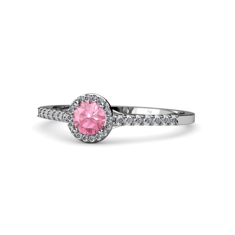 Cyra Pink Tourmaline and Diamond Halo Engagement Ring 