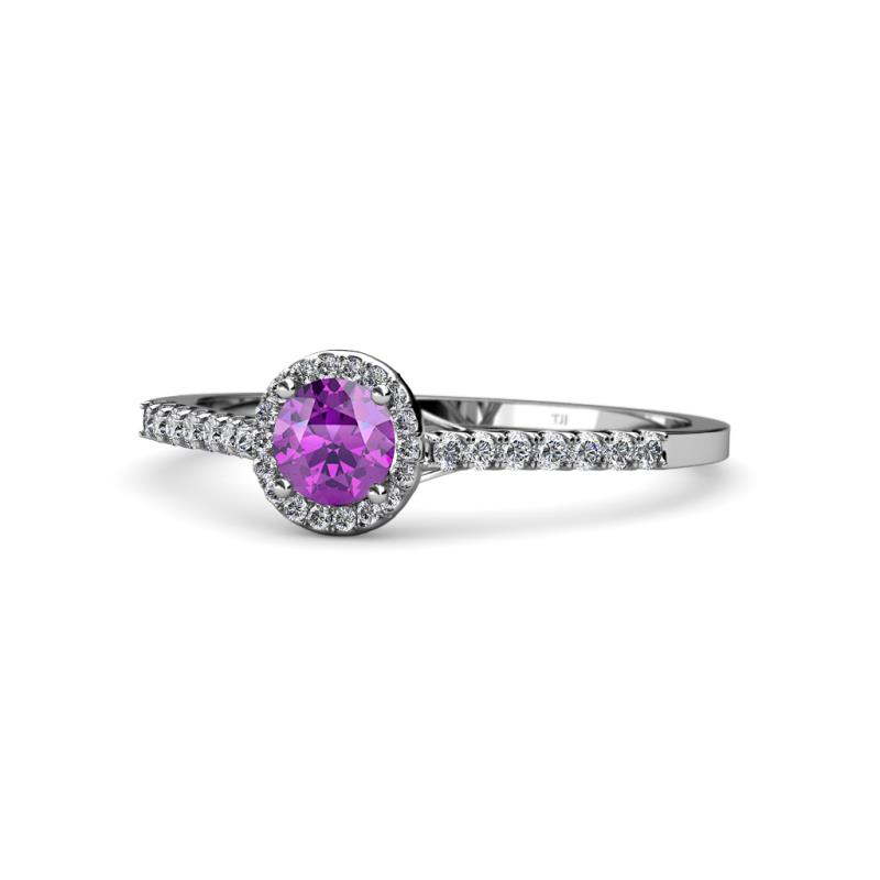 Cyra Amethyst and Diamond Halo Engagement Ring 