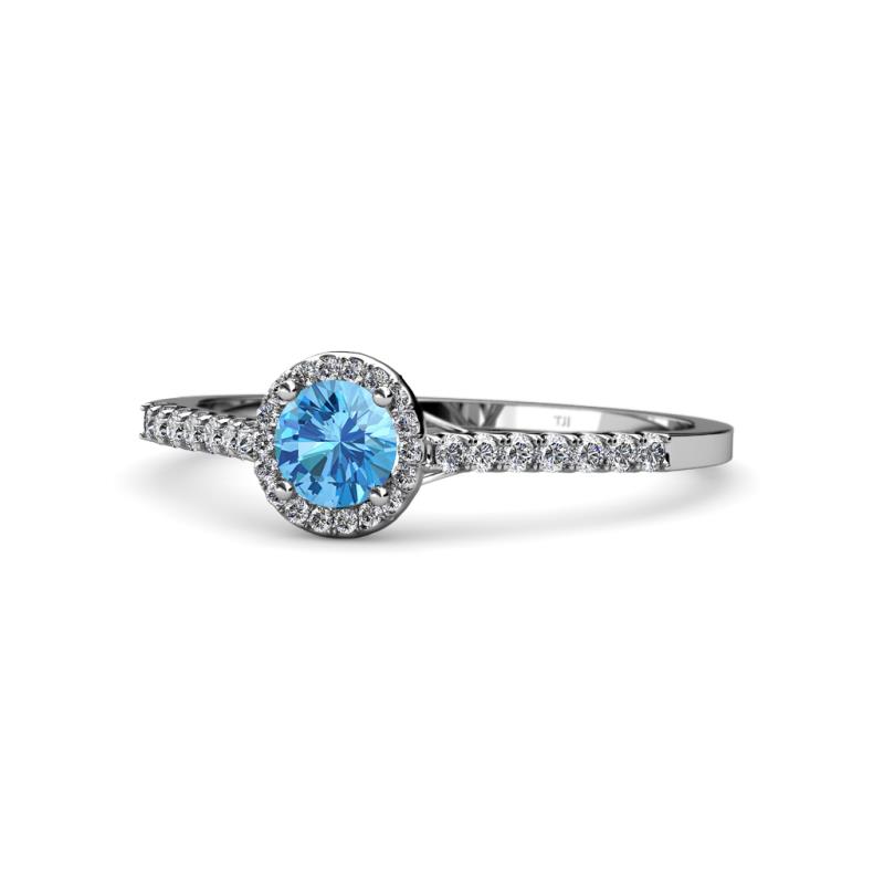 Cyra Blue Topaz and Diamond Halo Engagement Ring 