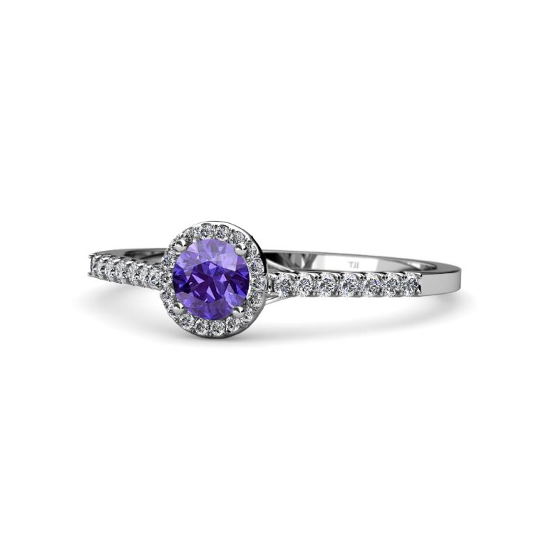 Cyra Iolite and Diamond Halo Engagement Ring 