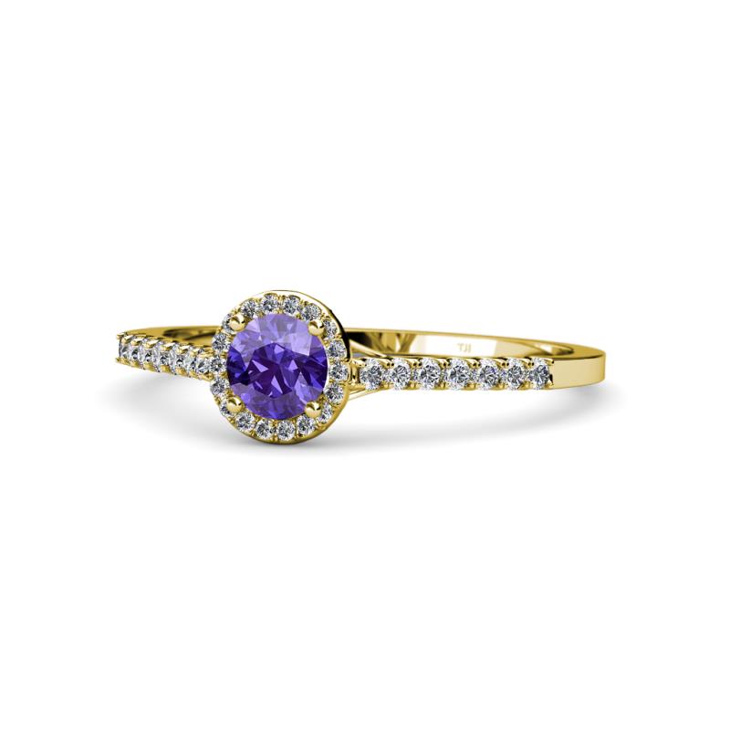 Cyra Iolite and Diamond Halo Engagement Ring 