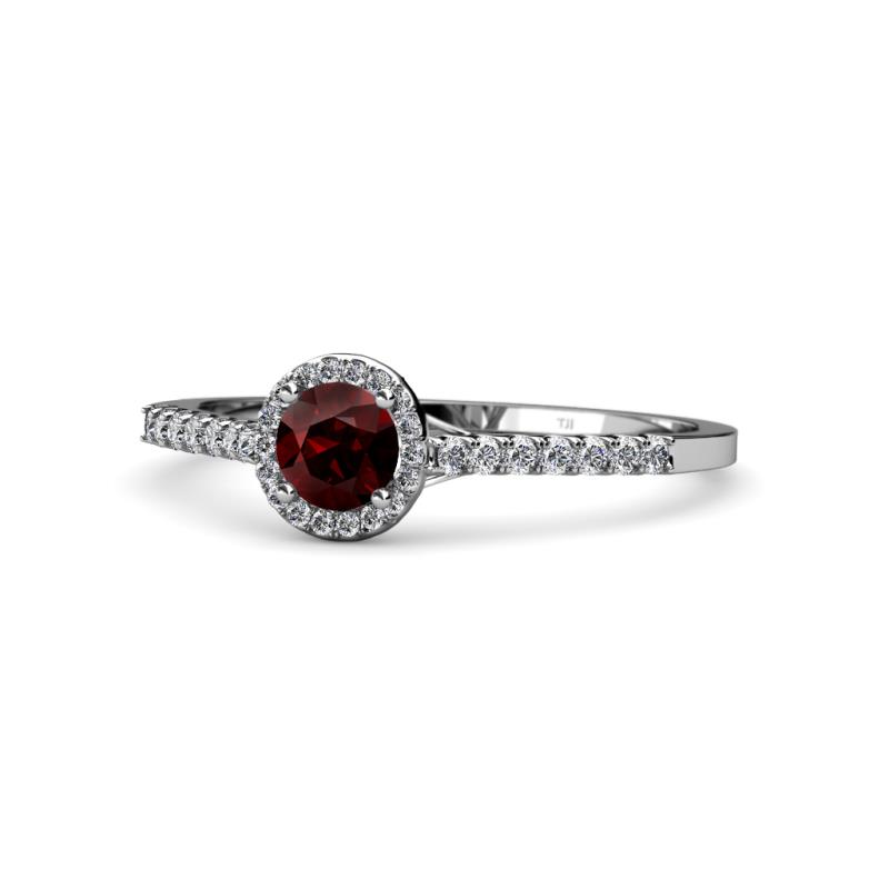 Cyra Red Garnet and Diamond Halo Engagement Ring 