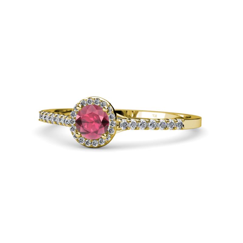 Cyra Rhodolite Garnet and Diamond Halo Engagement Ring 