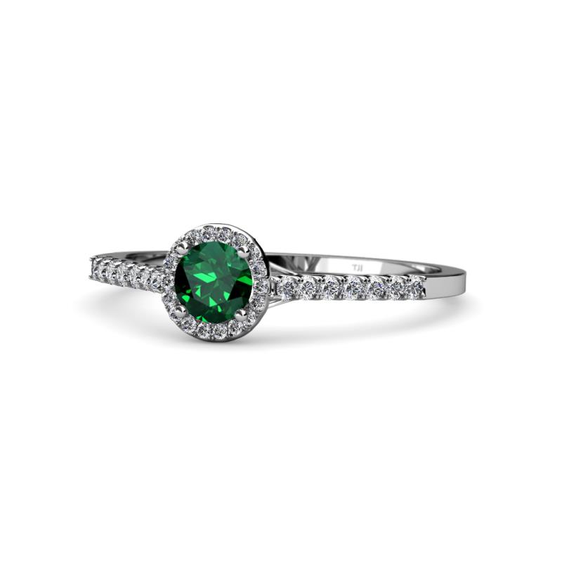 Cyra Emerald and Diamond Halo Engagement Ring 