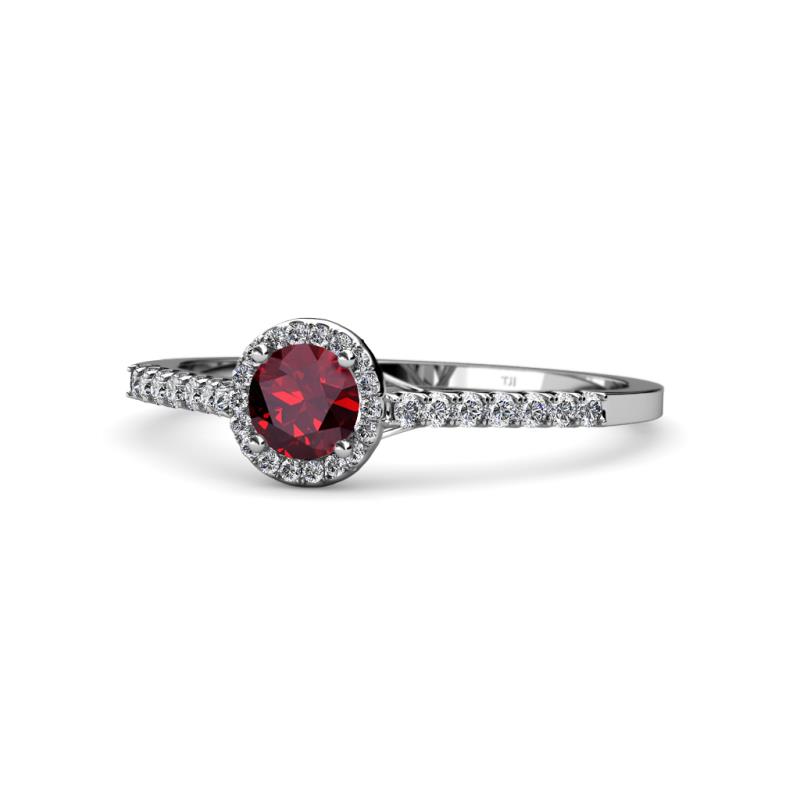 Cyra Ruby and Diamond Halo Engagement Ring 