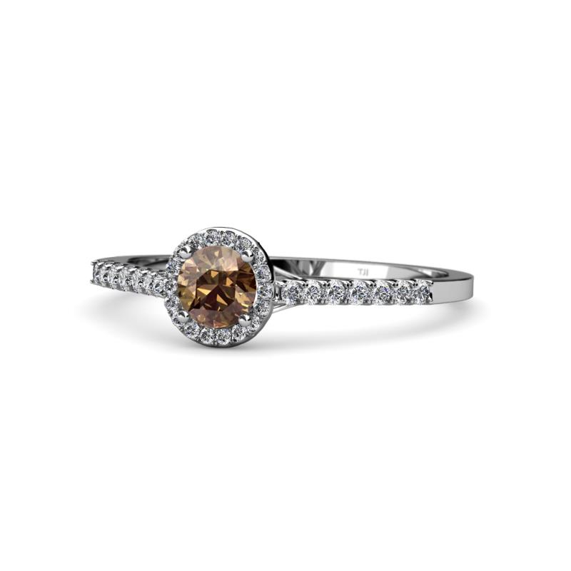 Cyra Smoky Quartz and Diamond Halo Engagement Ring 