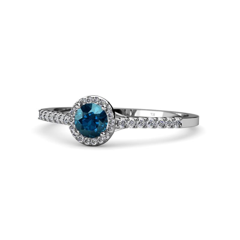 Cyra Blue and White Diamond Halo Engagement Ring 