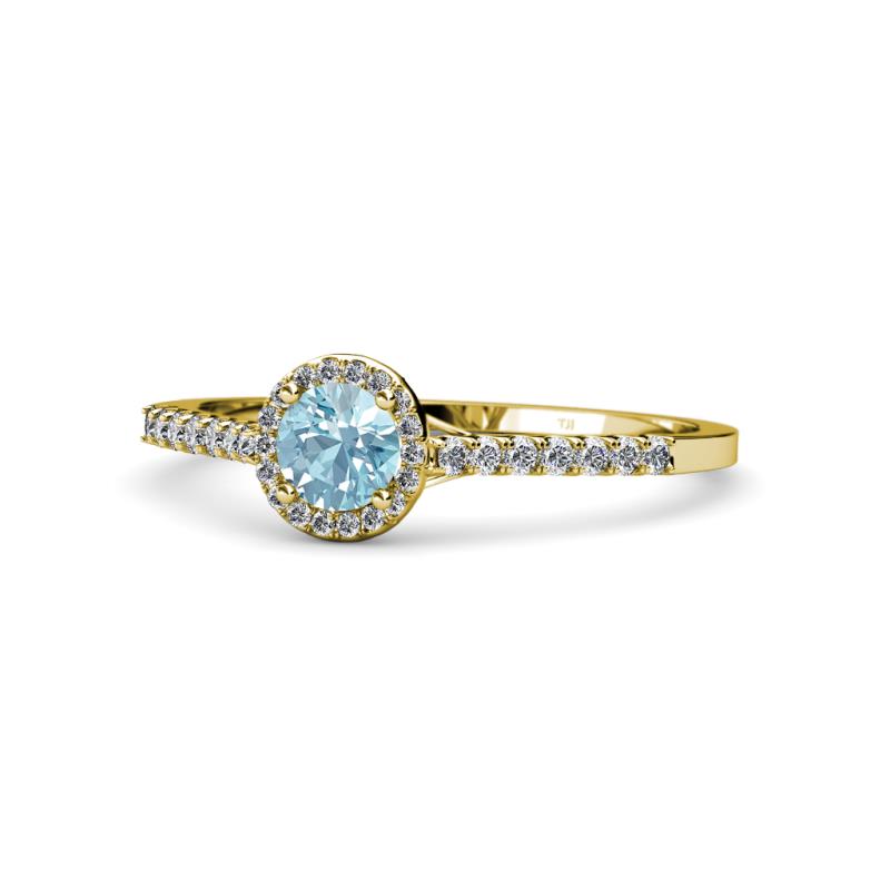 Cyra Aquamarine and Diamond Halo Engagement Ring 