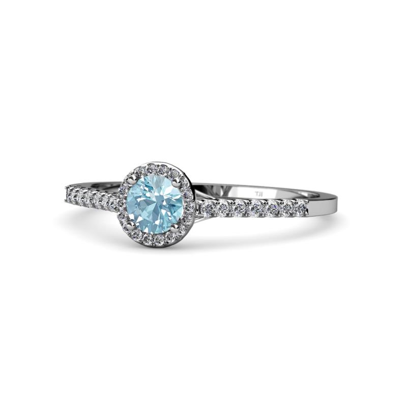 Cyra Aquamarine and Diamond Halo Engagement Ring 